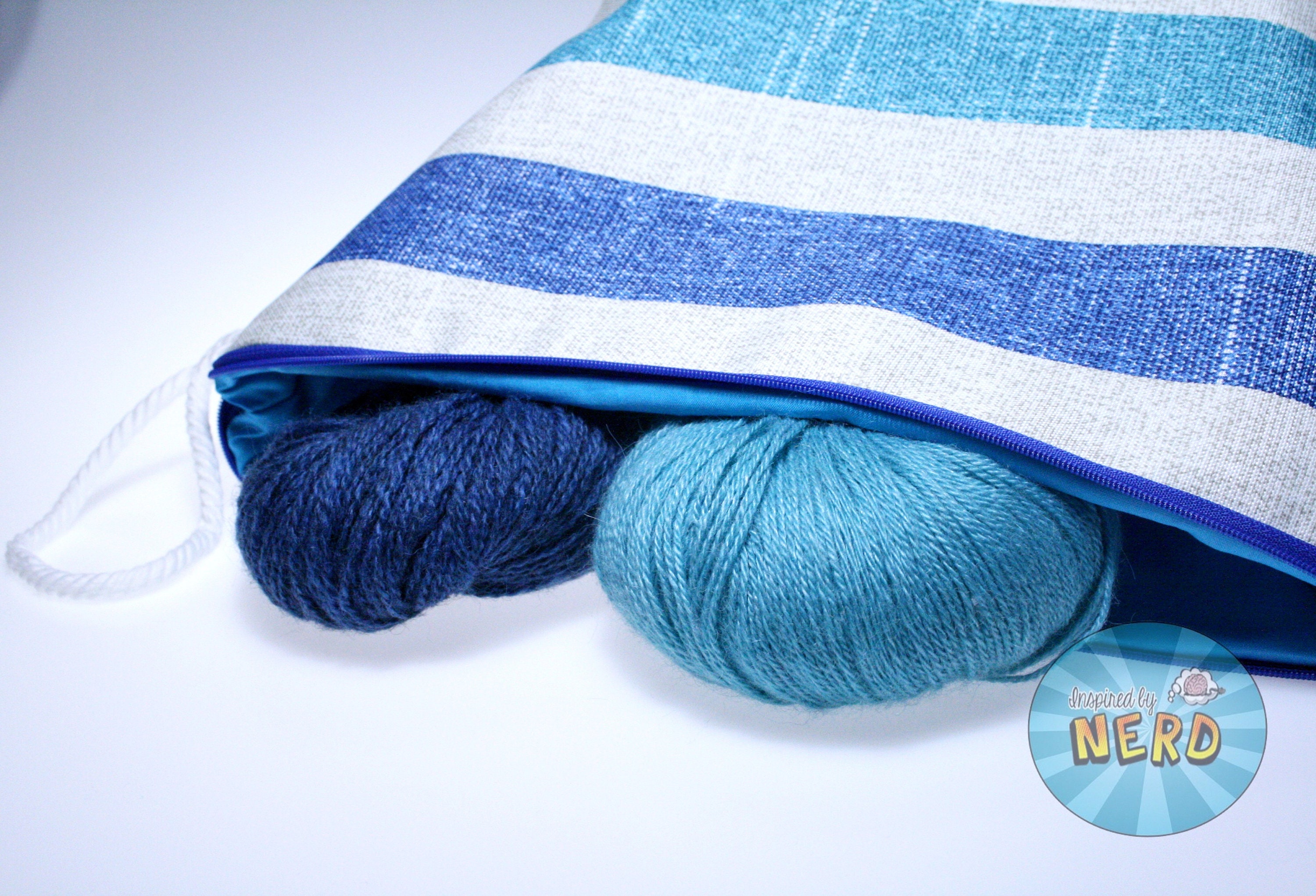 Blue Stripes Canvas Knitting/crochet/yarn Craft Project Bag