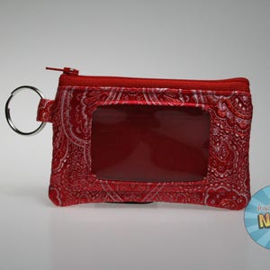 Monedero/cartera pequeña de brocado rojo y blanco // Monedero con cremallera // Estuche para identificación // Identificador con cremallera // Monedero pequeño - Monedero rojo