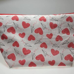 Valentine&#39;s Day Yarn Hearts and Paper Airplanes Knitting/Crochet/Yarn Craft Project Bag