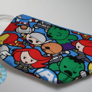 Chibi Marvelous Superheroes Sock Size Project Bag//Knitting Project Bag//Crochet Project Bag//Yarn Craft Project Bag//WIP Bag