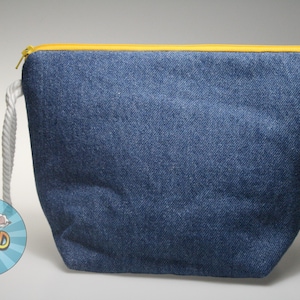 Denim with Yellow Lining Sock Size Project Bag//Knitting Project Bag//Crochet Project Bag//Yarn Craft Project Bag//WIP Bag