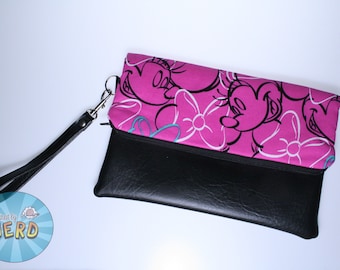 Minnie Mouse Outlines Inspired Foldover Clutch - Wristlet, Fully Lined, Inside Pockets - The Sasha