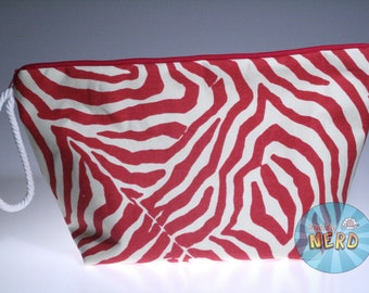 Hot Pink and Cream Zebra Stripe Knitting/Crochet/Yarn Craft Project Bag