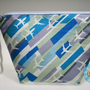 Blue and Green Planes Themed Sock Size Project Bag//Knitting Project Bag//Crochet Project Bag//Yarn Craft Project Bag//WIP Bag - Travel Bag