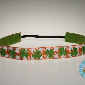 St. Patrick&#39;s Day Orange, White, and Green Glitter Shamrock - No Slip Headband//Grip Headband//SweatyBand