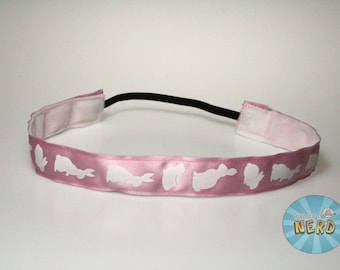 Diadema antideslizante con conejitos rosas de primavera // Diadema con agarre // Banda antisudor - Primavera/Pascua