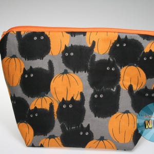 Cats and Pumpkins Themed Sock Size Project Bag//Knitting Project Bag//Crochet Project Bag//Yarn Craft Project Bag//WIP Bag - Halloween Bag