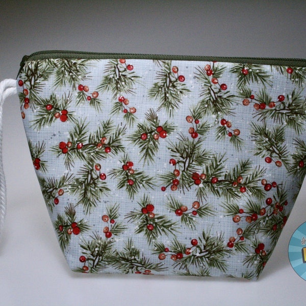 Holly Berries and Pine Needles Sock Size Project Bag//Knitting Project Bag//Crochet Project Bag//Yarn Craft Project Bag//WIP Bag - Winter