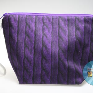 Purple Knit Themed Sock Size Project Bag//Knitting Project Bag//Crochet Project Bag//Yarn Craft Project Bag//WIP Bag