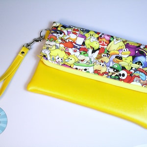 Super Mario Friends Inspired Foldover Clutch - Wristlet, Fully Lined, Inside Pockets - The Sasha