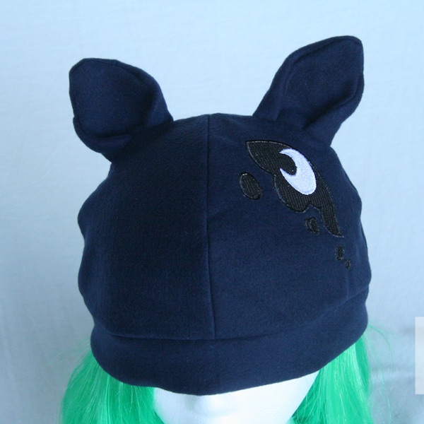 Midnight Blue Princess Luna Cutie Mark with Ears Embroidered Fleece Beanie - Adulte