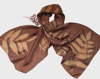 Eco printed natural silk scarf, dyed with madder and sumac