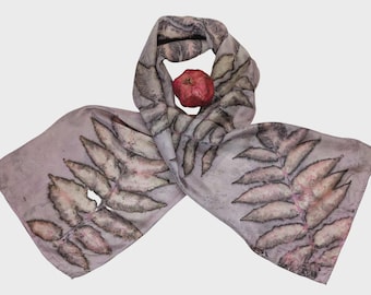 Eco-Printed Silk Scarf: Cochineal & Sumac Leaf Botanical Dye