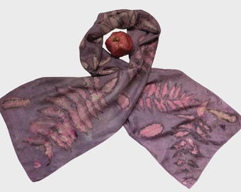 Hand-Dyed Silk Scarf: Cochineal, Sumac & Smokebush Botanical Print