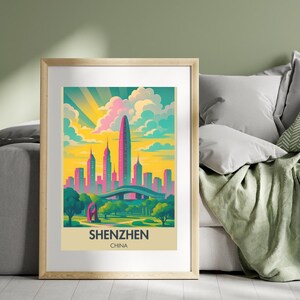 Shenzhen China Travel Poster Print – Futuristic City Wall Art – Physical Skyline Artwork – Modern Urban Decor – Asia Travel Gift