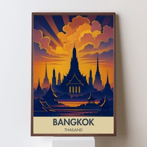 Bangkok Travel Poster Print | Vintage Thailand City Wall Art | Bangkok Skyline Decor | Asia Travel Gift | Physical Art Print