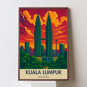 Kuala Lumpur Travel Poster Print | Petronas Towers Wall Art | Malaysia City Skyline Decor | Asia Travel Gift | Physical Art Prin