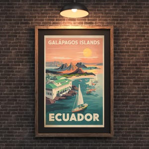Galápagos-Inseln Reiseplakat - Vintage Ecuador Küstenwand-Kunstdruck, nautisches tropisches Dekor für Haus oder Büro - physischer Druck