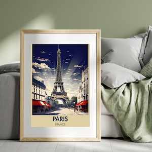 Paris Travel Poster Print | Eiffel Tower Wall Art | Vintage France Cityscape Decor | Romantic Paris Home Decor | Physical Art Print
