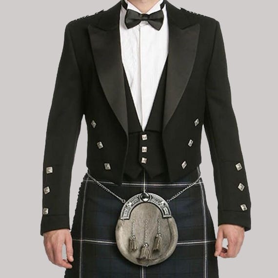 Magee Wool Prince Charlie Jacket Waistcoat: Black Kilt Outfit - Main Image