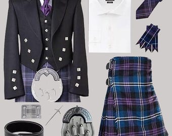 Men's Prince Charlie 9 PCS Scottish Outfit Traditional 8 Yard Kilt Outfit Set