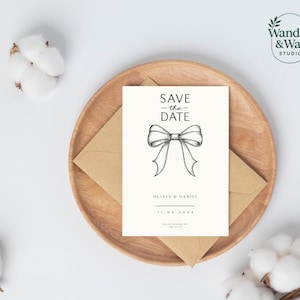 Save the Date Invite |Editable Minimalist Bow Wedding Invitation | Digital Download | Printable Save the Date for Text or Email