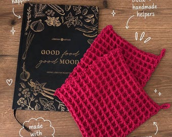 Gehäkeltes Topflappen-Set aus Baumwolle | Waffelmuster Topflappen | Küchenhelfer | Geschenk für neue Wohnung