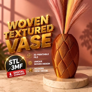 Vaso con texture intrecciata stampabile in 3D, file digitale STL 3MF, decorazione moderna e minimalista, lusso parametrico