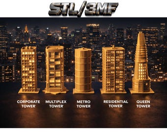 Paquete de 5 archivos STL de edificios modernos, archivo de impresión 3D de rascacielos, proyectos de infraestructura arquitectónica, bricolaje