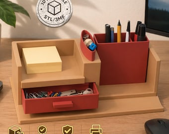 Organizador de escritorio, archivo para impresión 3D, STL, 3MF, almacenamiento oculto, cajón, organizador de oficina, no requiere AMS