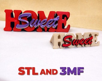 Letrero "Hogar dulce" imprimible en 3D STL/3MF, decoración independiente para el hogar, en capas multicolor