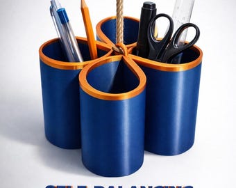 Organizador de escritorio imprimible en 3D STL/3MF. Organizador colgante autoequilibrado céntrico. Diseño floral.