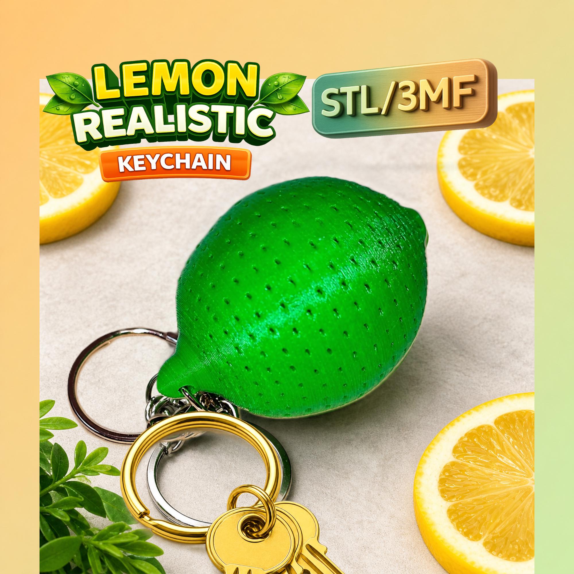 Keychain STL, 3D Print File, Lemon Realistic Fruit Charm, Summer