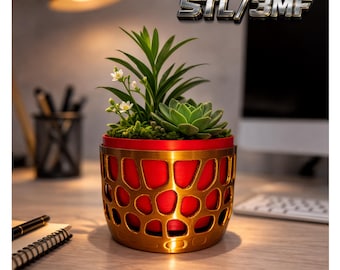 Maceta con sistema de autorriego, archivo de impresión 3D, maceta moderna de doble capa para plantas STL/3MF