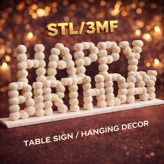 Happy Birthday Bubble Sign 3D Print File (STL/3MF) Birthday Party Décor