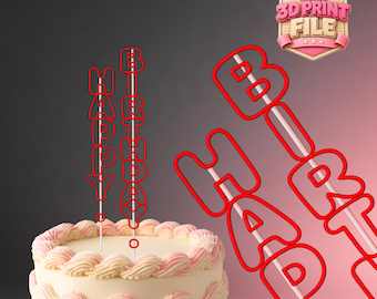 Adorno para pastel, archivo de impresión 3D STL3MF, Feliz Cumpleaños, letras redondeadas minimalistas, decoración para fiestas, AMS multicolor
