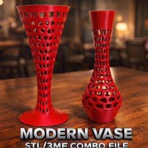 Modern Vase 3D Print STL/3MF Combo file, parametric perforated Voronoi & Sculptural Flower pot