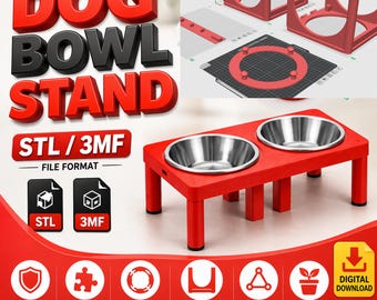 Soporte elevado para comedero de perro STL/3MF, archivo de impresión 3D para comedero elevado de perro, salvamanteles para mascotas