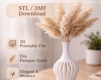 Jarrón hueco de cuello estrecho STL / 3MF / Jarrón escandinavo moderno impreso en 3D / Decoración minimalista