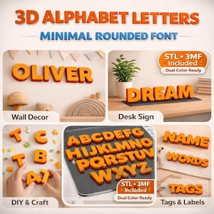 3D Printable Alphabet Letters A–Z | Dual Colour 3MF/STL | Rounded Letters Learning, DIY Crafts