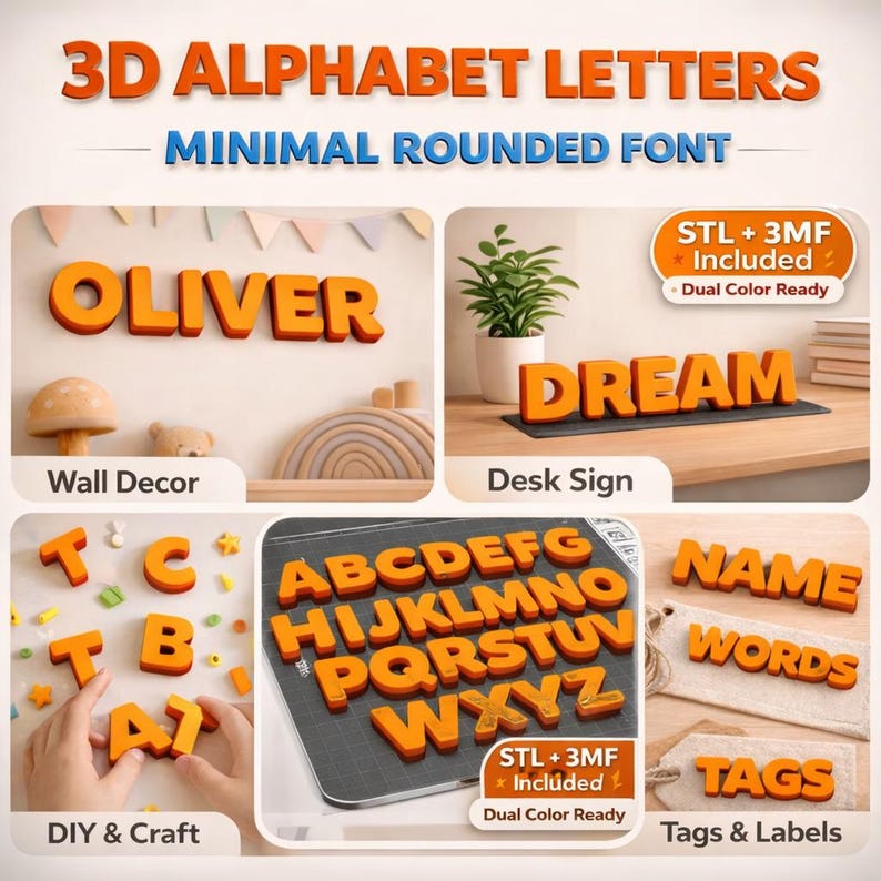 Alphabet Letters A–Z ,3DPrint file, STL, Dual Colour 3MF