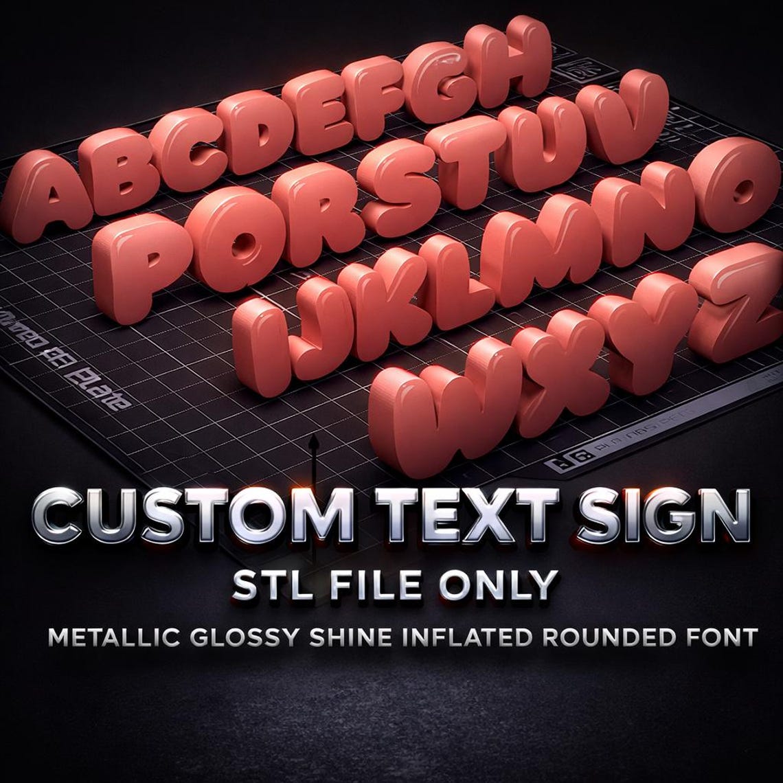 3D Print Name Sign Custom STL, Metallic Rounded Curved Font ...