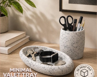 Minimal Valet Tray and Holder STL ,3MF 3DPrint File, Modern Desk Organizer Catchall Tray