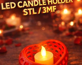 Portavelas de corazón STL, regalo de San Valentín fácil de imprimir en 3D/decoración con velas LED (STL/3MF)
