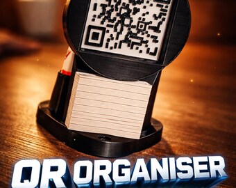 Soporte de escritorio para códigos QR STL/3MF, soporte para bolígrafos dobles, notas adhesivas, inserto de pantalla QR