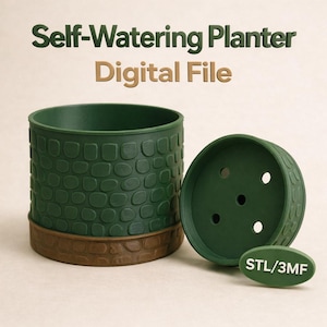 Self Watering Planter Digital File: Textured Drainage Pot (STL/3MF), Drip Tray plants care