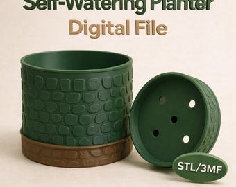 Self Watering Planter Digital File: Textured Drainage Pot (STL/3MF), Drip Tray plants care