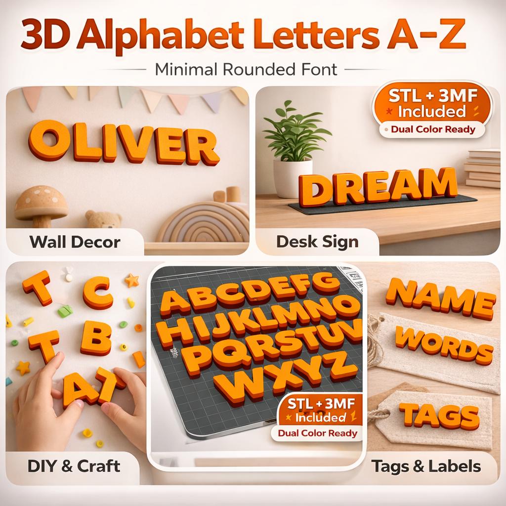 Stl Letters 3D Printable Alphabet Letters A–Z | Dual Colour 3MF/STL | Rounded ...