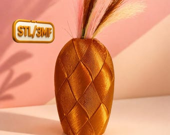 Jarrón texturizado tejido imprimible en 3D, archivo digital STL 3MF, decoración minimalista moderna, lujo paramétrico.