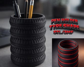 Archivo de soporte para bolígrafos con impresión 3D de neumáticos, organizador de escritorio de neumáticos Stl/3mf, oficina moderna Druk